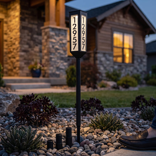 Solar Address Stake with Adjustable Height and LED Illumination, Customizable Numbers
