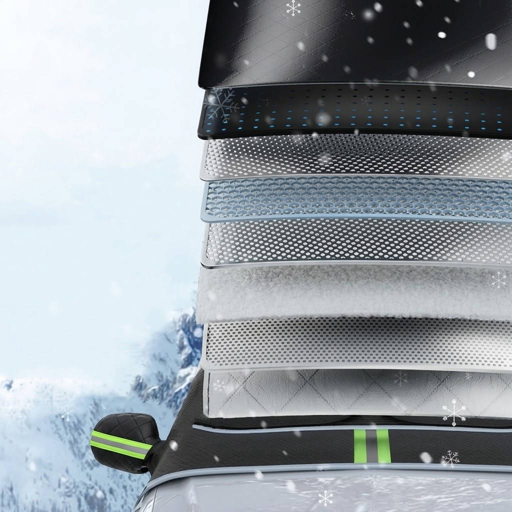 Car Windshield Snow Cover, Anti Frost and Anti Snow Sunshade with Reflective Strip and Rearview Mirror Covers, UV Protection, Easy Installation