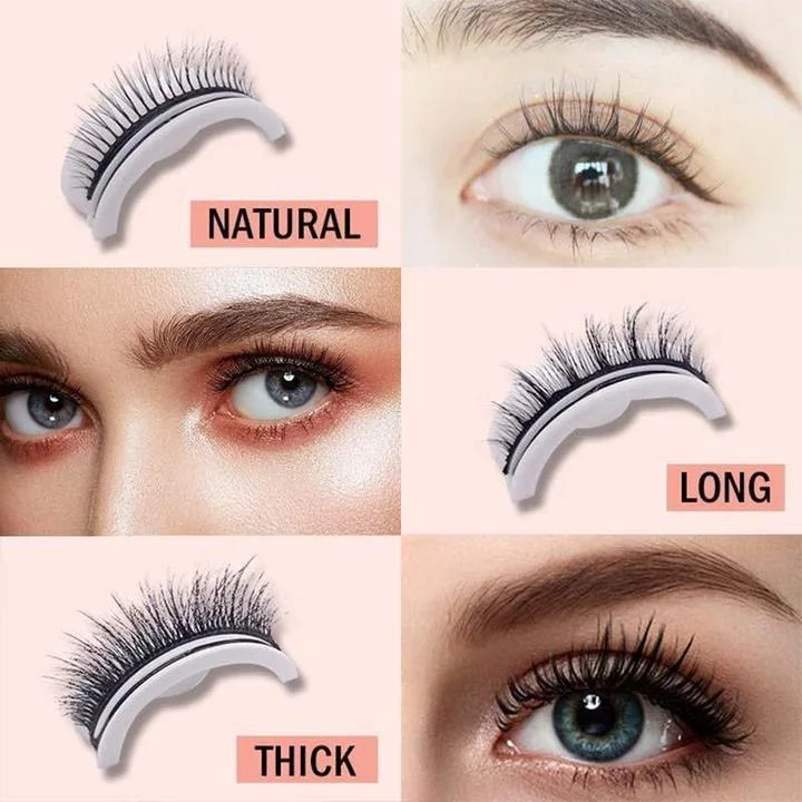 Self-Adhesive Eyelashes with Reusable Synthetic Fibers and Replacement Strips