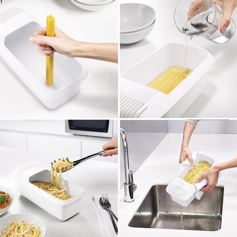 Microwave Pasta Cooker with Built-In Strainer Lid and Cool Grip Handles