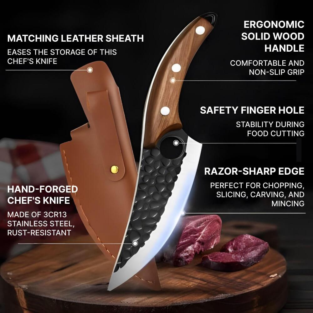 Kitchen Knife with Cherry Wood Handle and Finger Notch Control