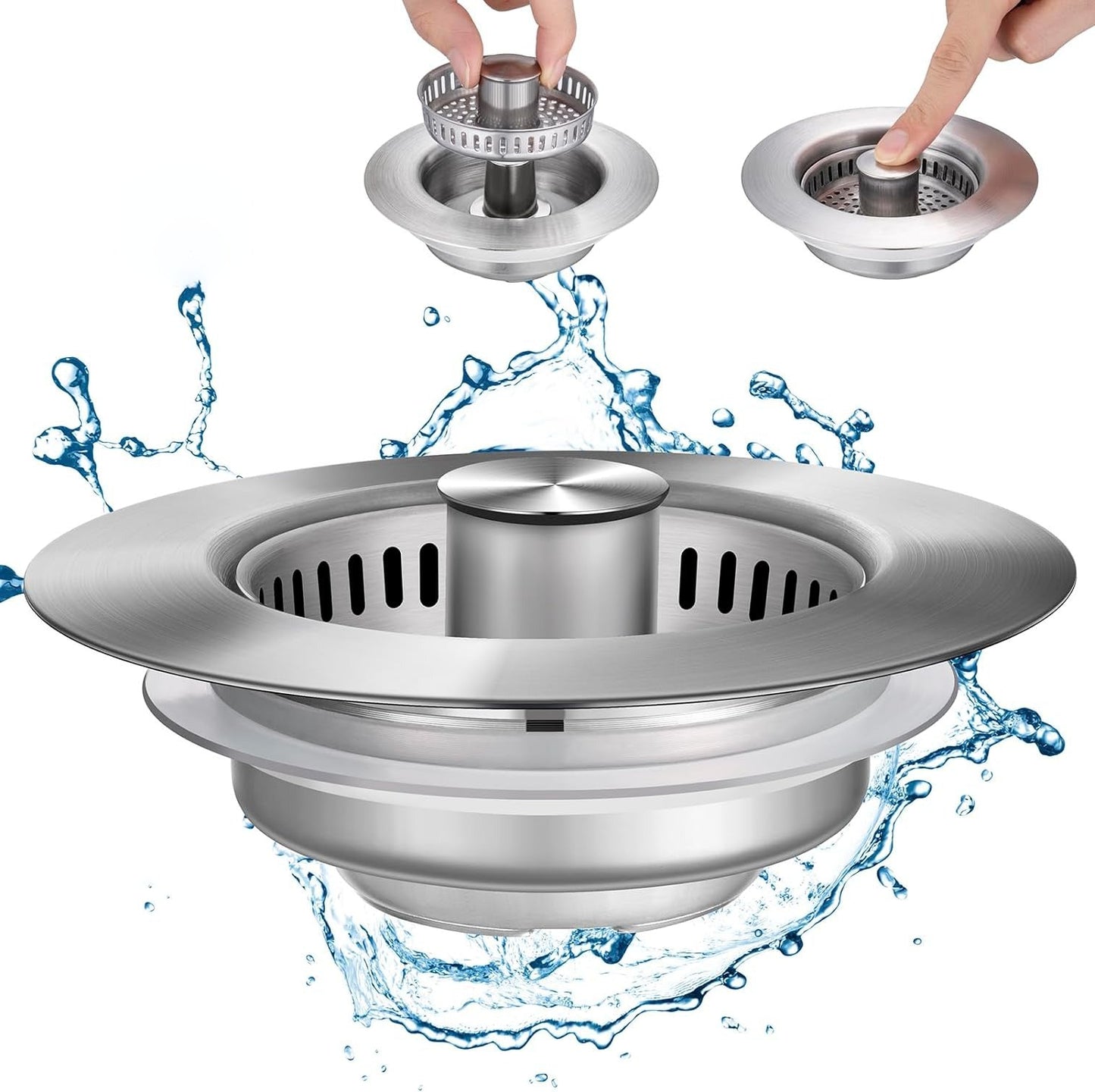 Push Button Sink Drain Strainer with Steel Basket and Silicone Seal