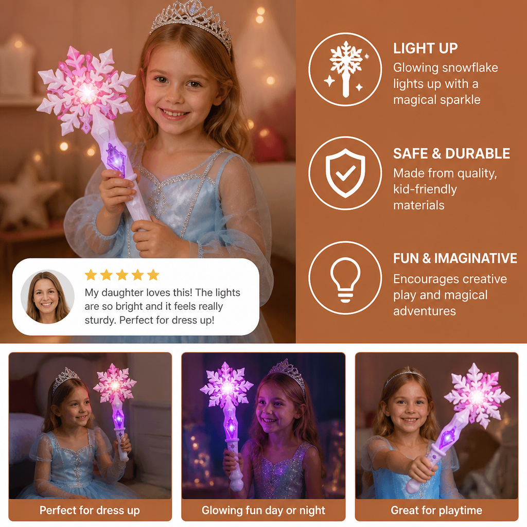 Glowing Snowflake Wand with Light Effects for Children Dress Up Play