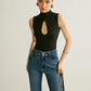 Ribbed Stand Collar Sleeveless Tank with Stretch Fabric