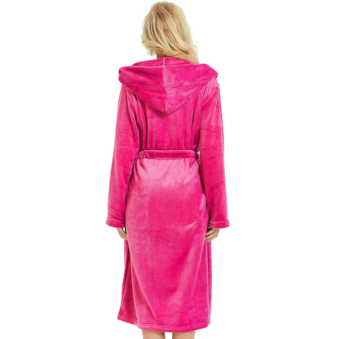 Ladies Fleece Bathrobe with Hood – Vivianne-Bordeaux Red-S-M-Nora Luxe