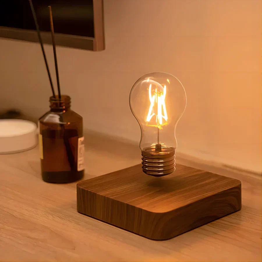 Levitating Lamp with Magnetic Floating Bulb and Walnut Wood Base, 50000 Hour Lifespan