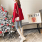 Women Snowflake Knit Sweater with Crew Neck and Color Block Pattern, Polyester Cotton Blend