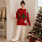 Women Snowflake Knit Sweater with Crew Neck and Color Block Pattern, Polyester Cotton Blend