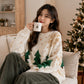Women Snowflake Knit Sweater with Crew Neck and Color Block Pattern, Polyester Cotton Blend