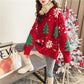 Women Snowflake Knit Sweater with Crew Neck and Color Block Pattern, Polyester Cotton Blend