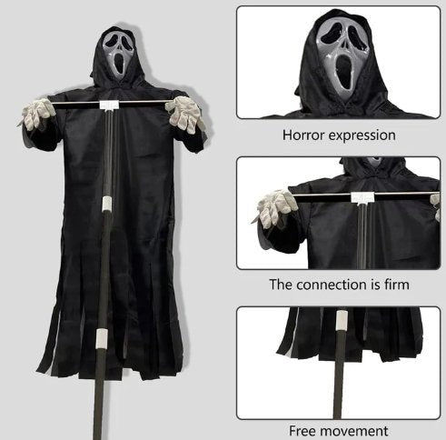 Ghost Face Flying Scarecrow with Screaming Mask for Outdoor Halloween Yard Decoration