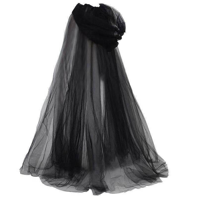 Hooded Witch Cloak with Sheer Mesh Fabric for Halloween and Cosplay