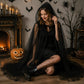 Hooded Witch Cloak with Sheer Mesh Fabric for Halloween and Cosplay