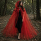 Hooded Witch Cloak with Sheer Mesh Fabric for Halloween and Cosplay