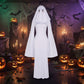 Ghost Bride Cosplay Costume with Sleeveless Ruched Mini Dress and Face Mask