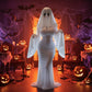 Ghost Bride Cosplay Costume with Sleeveless Ruched Mini Dress and Face Mask