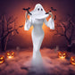 Ghost Bride Cosplay Costume with Sleeveless Ruched Mini Dress and Face Mask