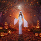 Ghost Bride Cosplay Costume with Sleeveless Ruched Mini Dress and Face Mask