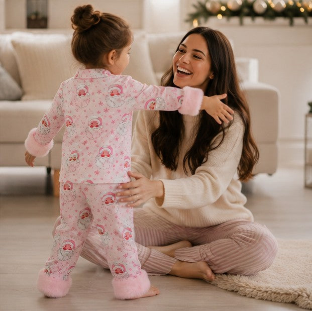 Toddler Christmas Pajama Set with Fur Trim and Seasonal Graphics