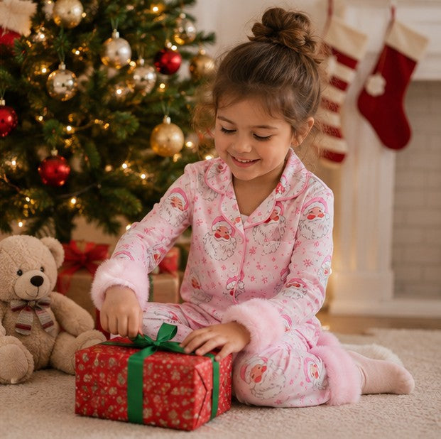 Toddler Christmas Pajama Set with Fur Trim and Seasonal Graphics