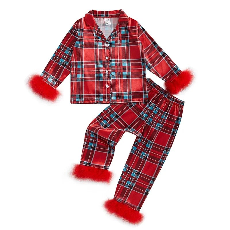 Toddler Christmas Pajama Set with Fur Trim and Seasonal Graphics