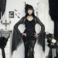 Women Gothic Lace Crop Top with Flared Bell Sleeves and Lace Up Front