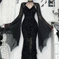 Women Gothic Lace Crop Top with Flared Bell Sleeves and Lace Up Front
