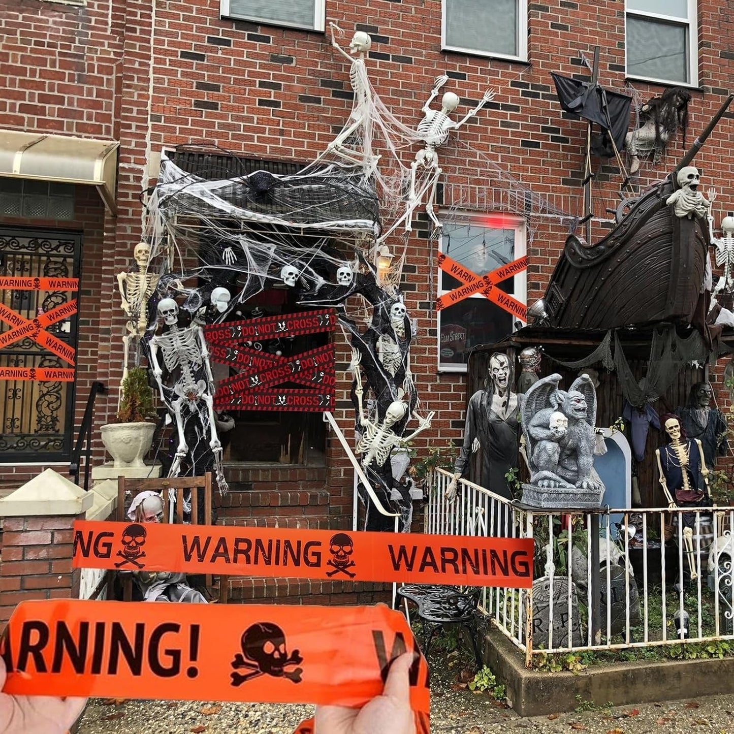 Spooky Halloween Caution Tape Set with Printed Warning Signs for Haunted House Parties