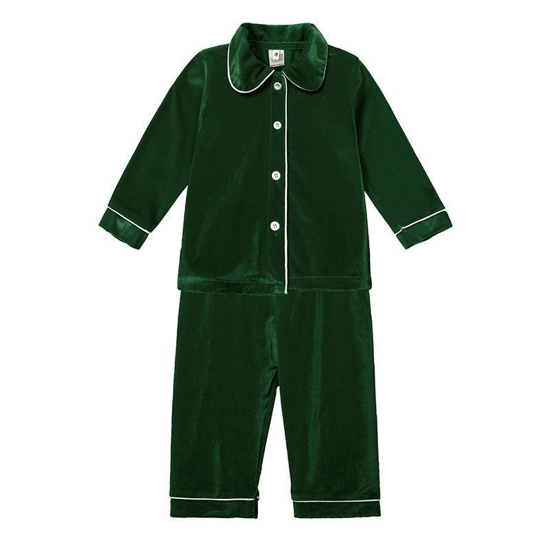 Kids Pajama Set with Plaid Pants and Elastic Waistband