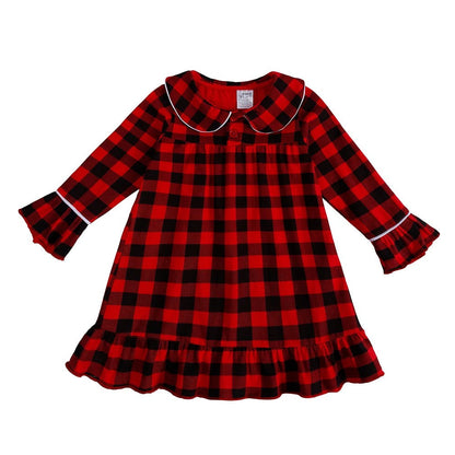 Kids Pajama Set with Plaid Pants and Elastic Waistband