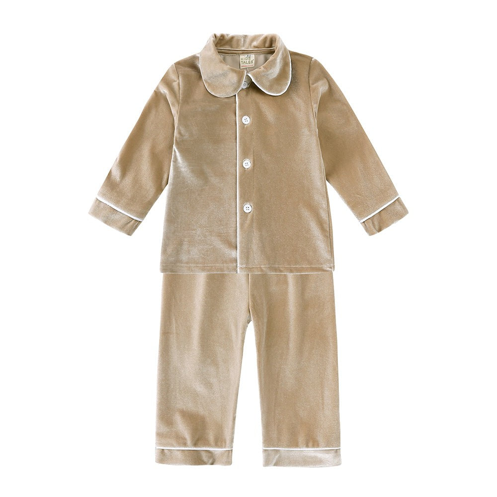 Kids Pajama Set with Plaid Pants and Elastic Waistband