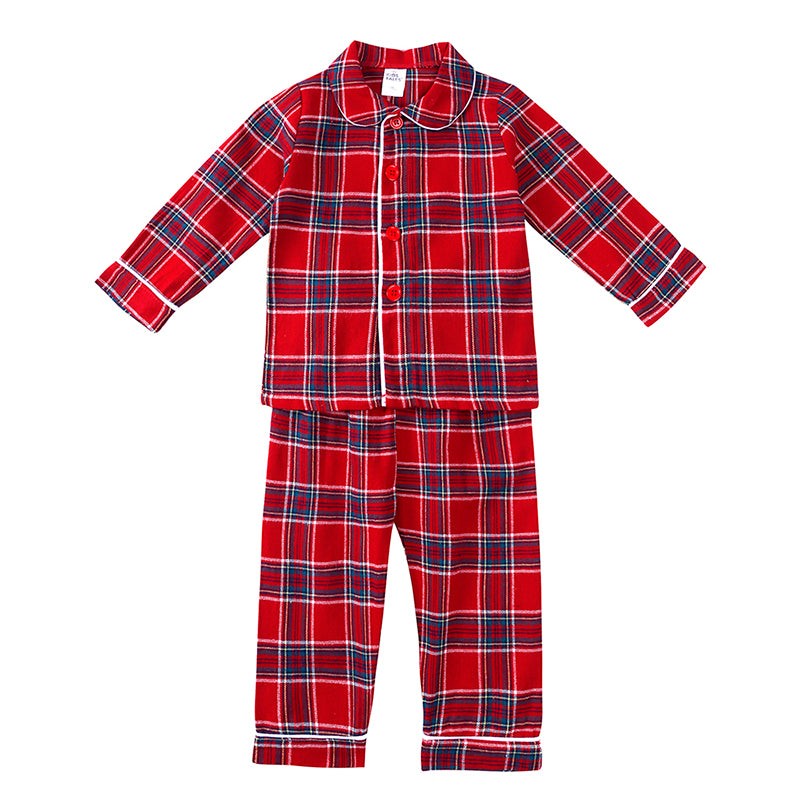 Kids Pajama Set with Plaid Pants and Elastic Waistband