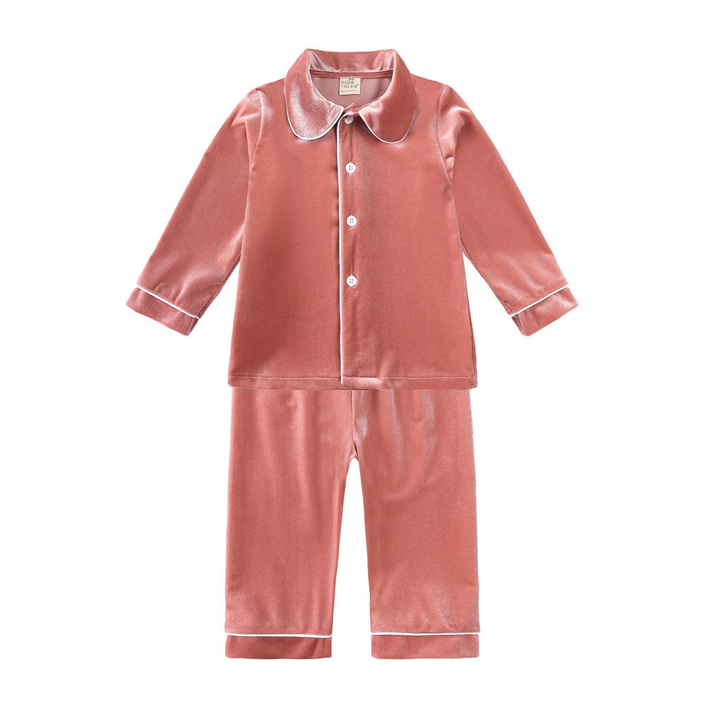 Kids Pajama Set with Plaid Pants and Elastic Waistband