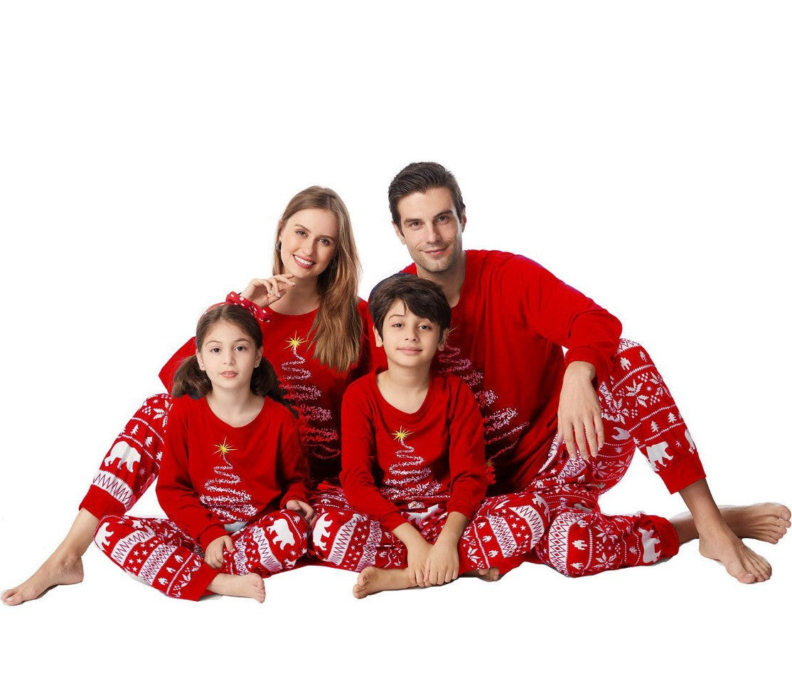 Family Matching Christmas Pajamas with Reindeer and Snowflake Print, Red or Blue