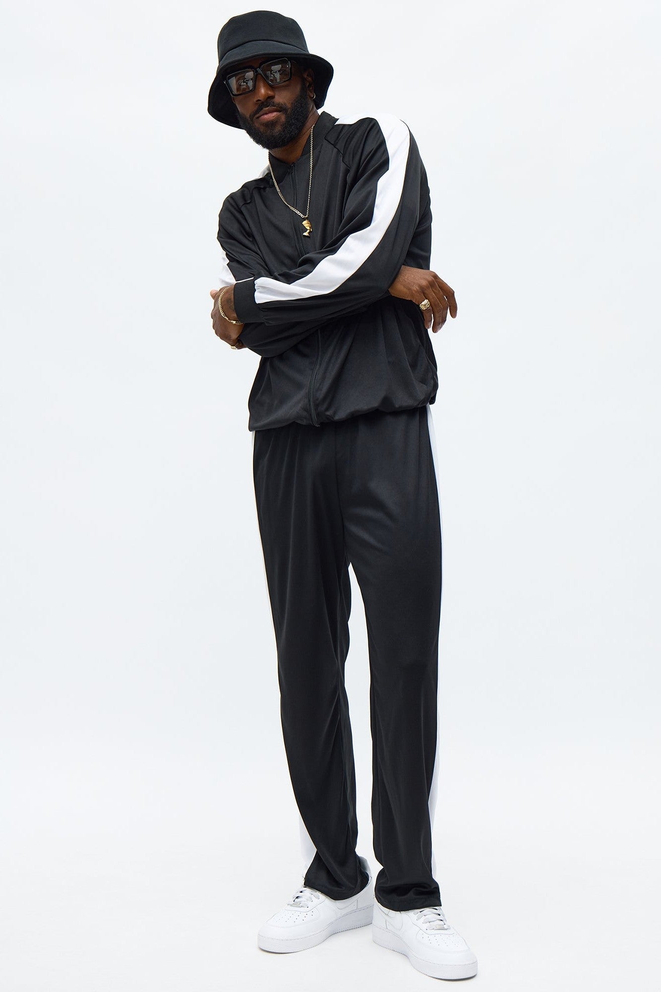 Mens Two Piece Hip Hop Costume with Black and White Contrast for Parties