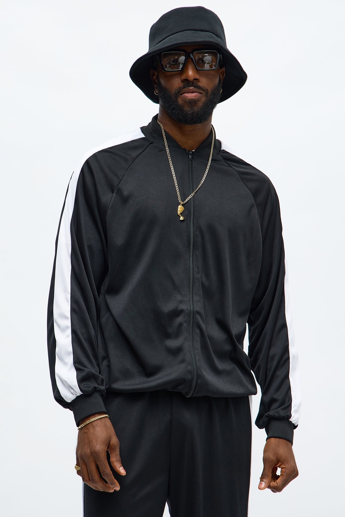 Mens Two Piece Hip Hop Costume with Black and White Contrast for Parties