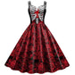 Gothic Skeleton Graphic Print Fit and Flare Dress with Round Neckline