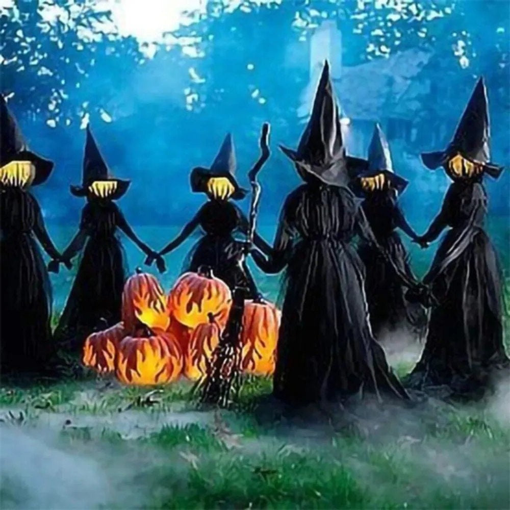 Inflatable Halloween Witch Trio with Built in LED Lights and Ground Stakes