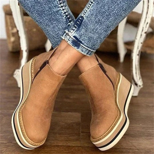 Low Ankle Boots with Side Zipper and Reinforced Grip Sole