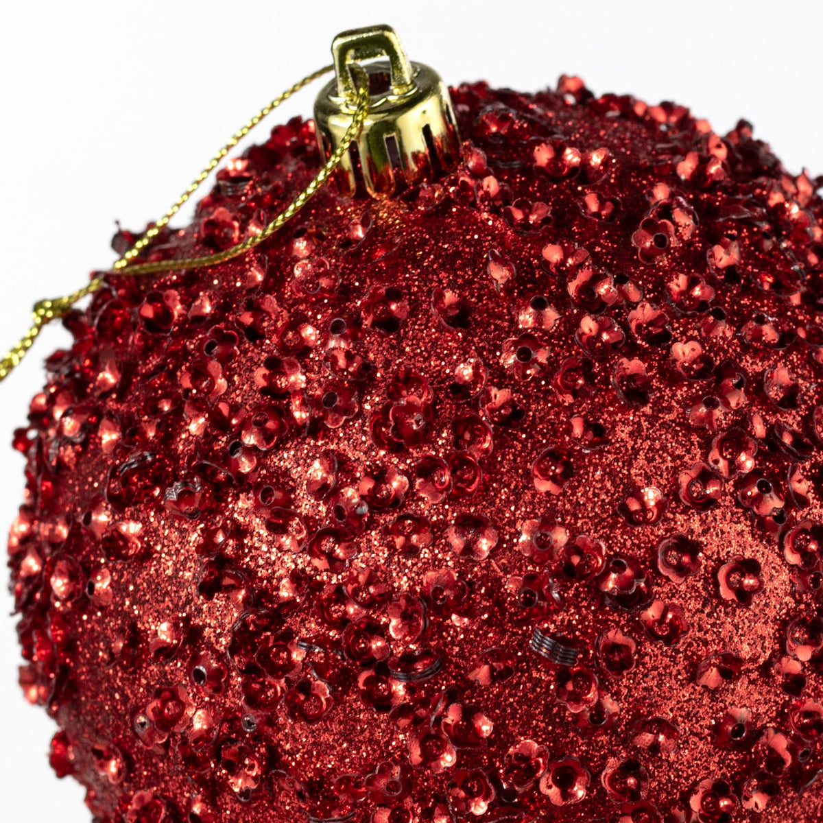 100mm Sequin & Glitter Ball Ornaments: Red (Box of 4) detail photo 3