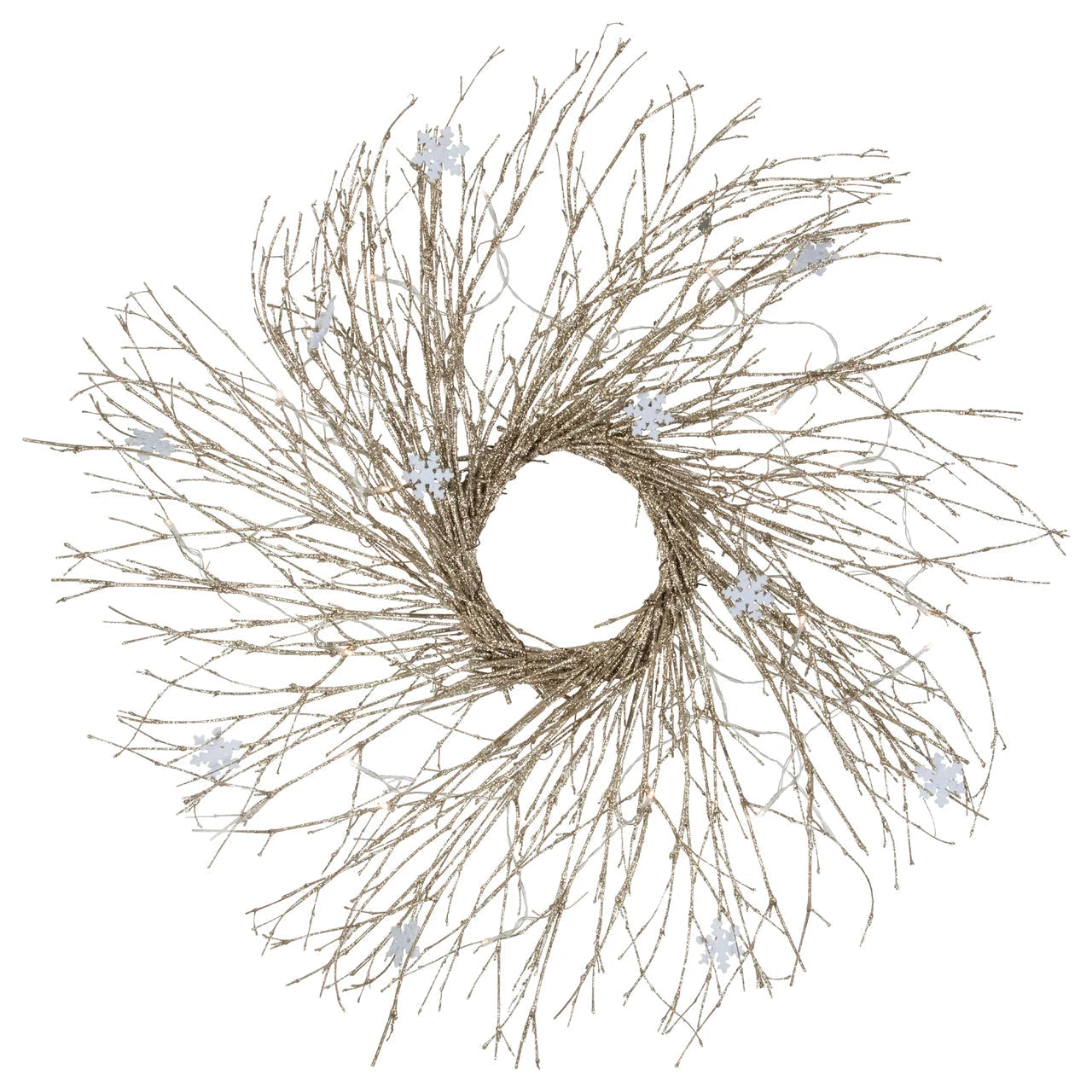 LED Christmas Wreath 28 Inch with 25 Warm White Lights and Glittered Snowflake Design