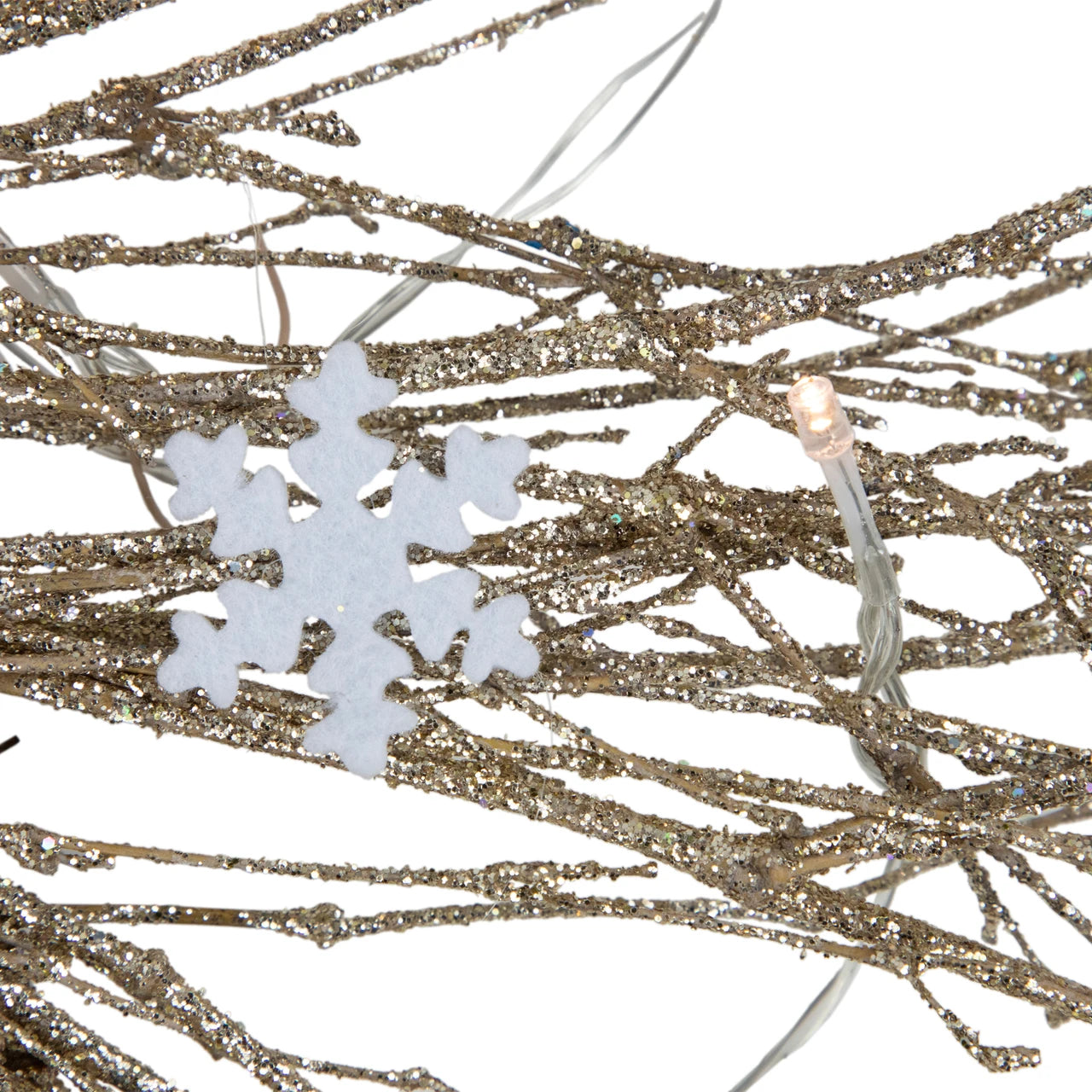 LED Christmas Wreath 28 Inch with 25 Warm White Lights and Glittered Snowflake Design
