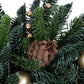 Artificial Christmas Wreath with Gold Ornaments and Real Pine Cones, 22 Inch