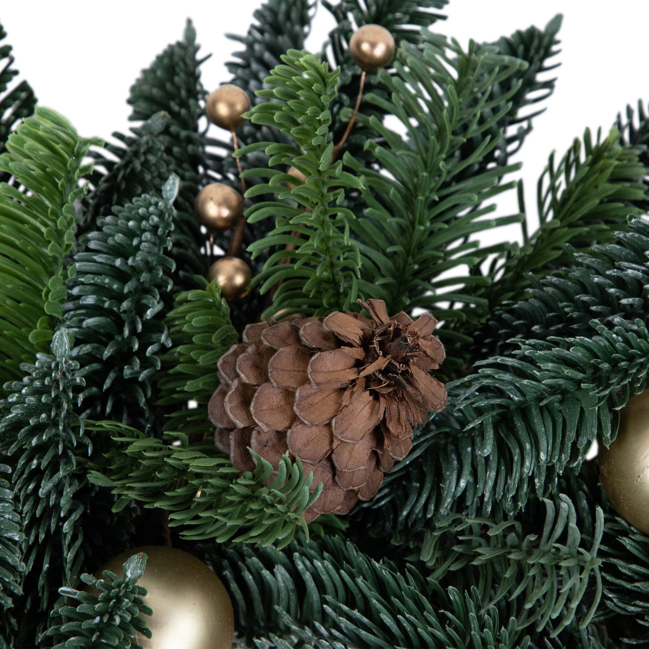 Artificial Christmas Wreath with Gold Ornaments and Real Pine Cones, 22 Inch