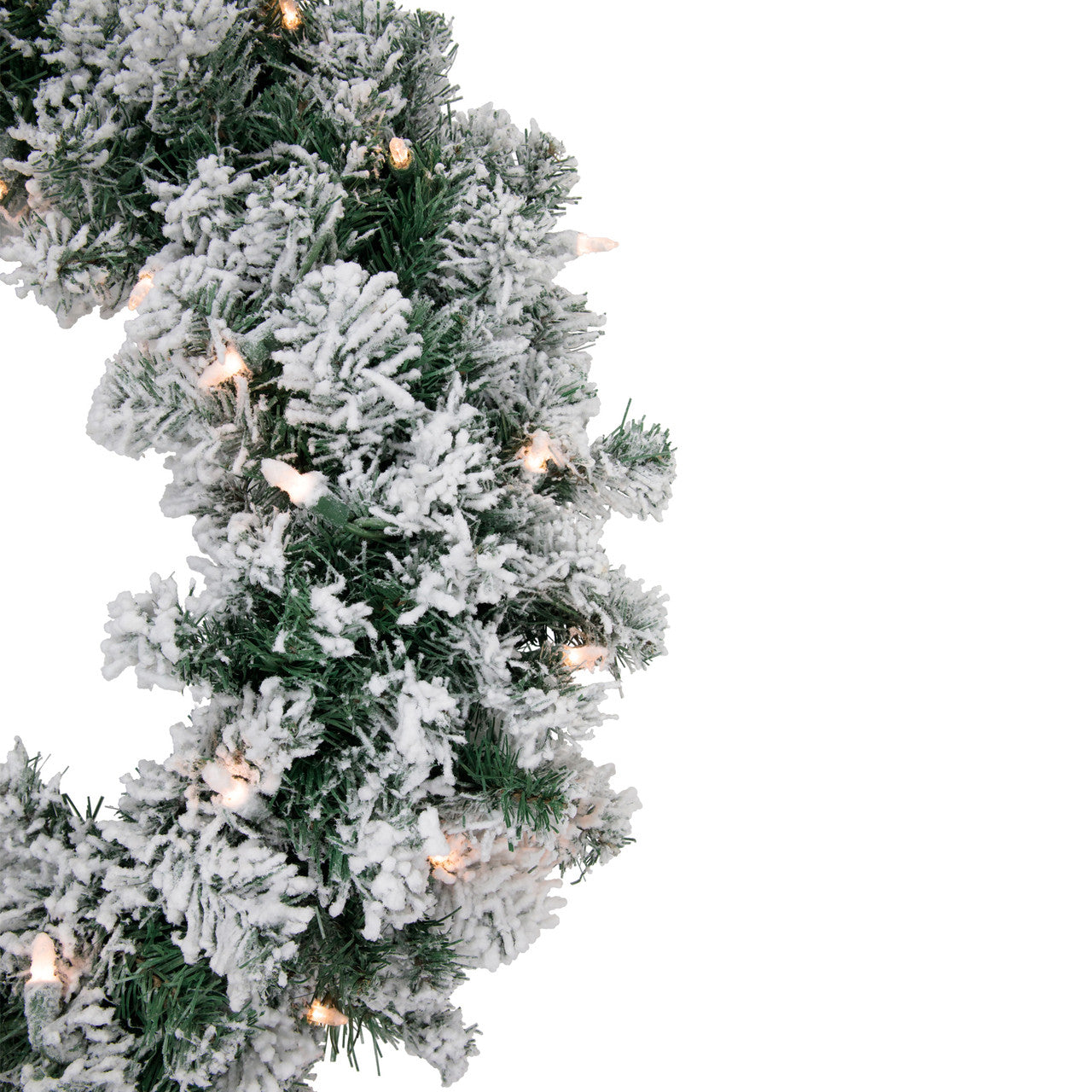 White Artificial Christmas Wreath with 50 Clear Mini Lights and 200 Branch Tips, 24 Inch