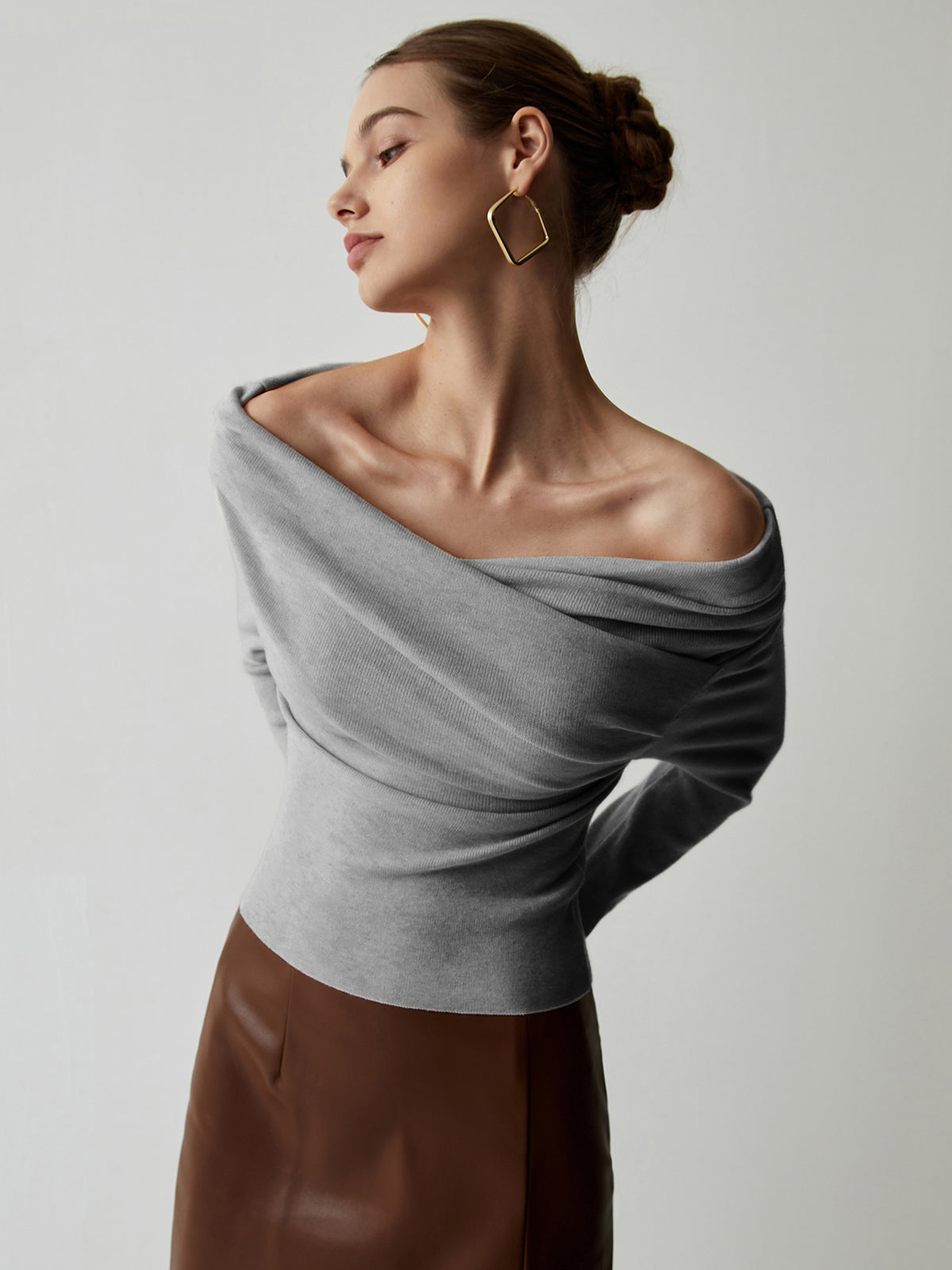 Slim Fit Knit Top with Polyester Acrylic Blend and Wrist Length Sleeves