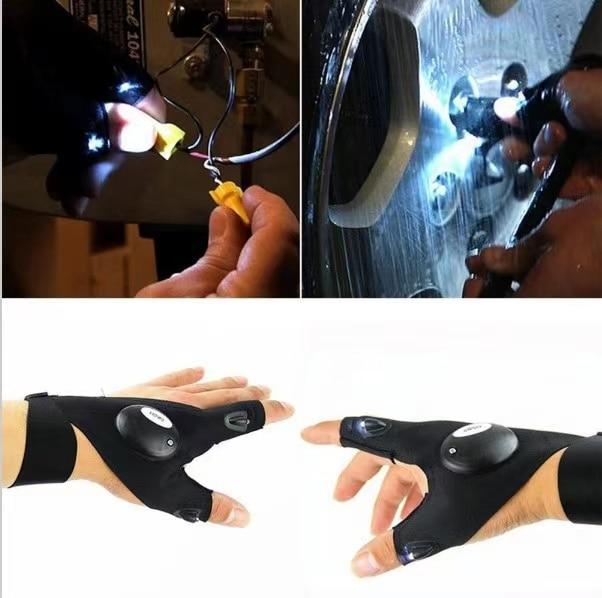 Fingerless LED Work Gloves with Dual Finger Lights and Adjustable Strap