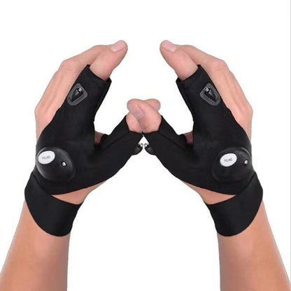 Fingerless LED Work Gloves with Dual Finger Lights and Adjustable Strap