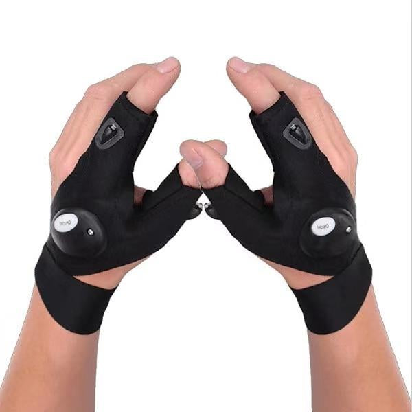 Fingerless LED Work Gloves with Dual Finger Lights and Adjustable Strap