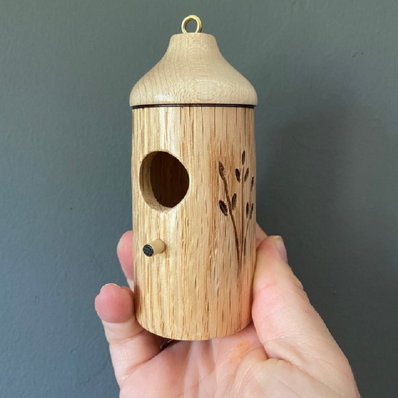 Hummingbird House with Wood Grain Finish and Hanging Loop for Garden Nesting